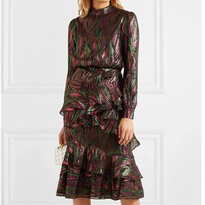 Saloni Isa Metallic Rainbow Ruffles Dress, US 4